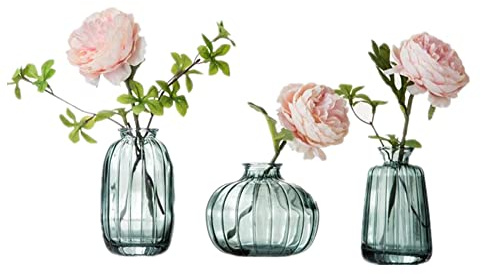 Bud Vase Set of 3, Small Vases for Flowers, Vintage Glass Vases for Centerpieces, Decorative Rustic Flower Vases Hydroponic Vase for Wedding, Events, Home Decor, Office Table Flower Décor (green)