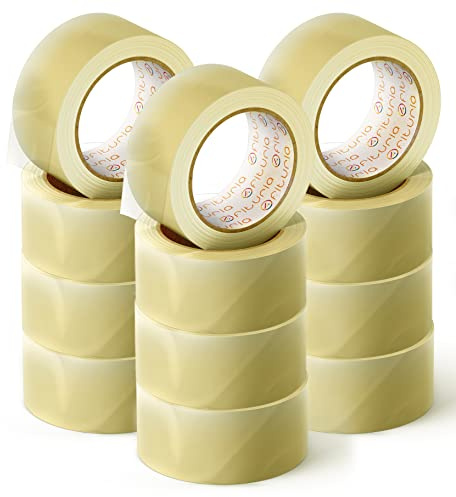OFITURIA Cinta Adhesiva de Embalar Transparente para Embalaje de Cajas de Cartón de Envíos y Mudanzas. Precinto para Empaquetados Seguros y Resistentes (36 cms x 60 mts - Transparente, 12 Rollos)