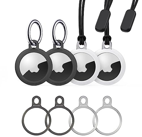 Stouchi 4-pack TPU fodral med 4-pack rostfritt stål lufttaggar nyckelring, Loop Säker Hållare Skyddskåpa Reptålig Minimalistisk design kompatibel med 2021 nya