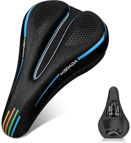 MSDADA Nouveau Housse de Selle de Vélo Autocollante en Mousse à Mémoire de Forme pour Siège de Vélo - Housse de Protection de Selle Rembourrée Douce pour VTT, Vélo de Route, Vélo D'appartement(Bleu)
