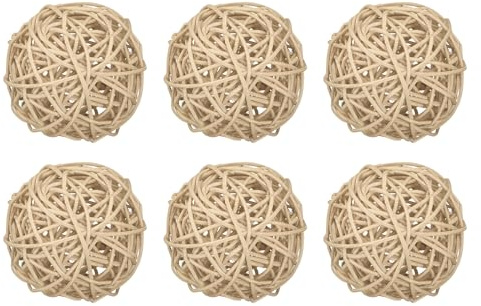 QUARKZMAN 6pz Palle Decorative in Vimini Rattan 3,2 Pollici per Riempire Vasi Matrimonio Feste Centrotavola Decorazione Casa Colore Originale