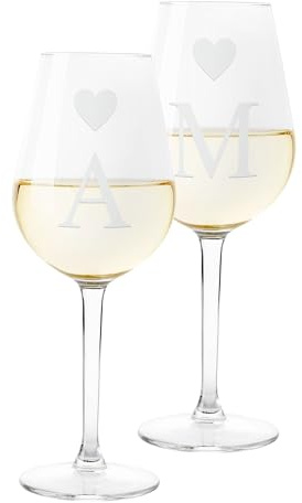 Colorfamily Coppia Calici Personalizzati San Valentino Set da 2 calici personalizza con iniziali - bicchiere in vetro 500 ml