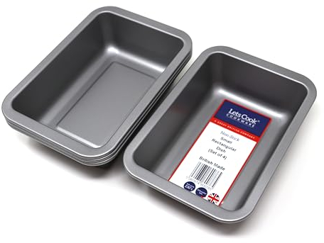 Lets Cook Cookware Small Rectangular Dishes, Set of 4, Air Fryer Compatible, British Made with Double Coated PFOA & BPA Free Non Stick