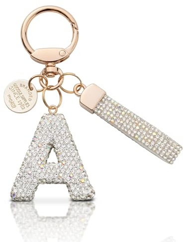 MORSUNBELA Porte Clef Personnalisable Porte-clés Lettre Initiale, Strass Pendentif Initiale, Keychain Personnalisé, pour Fille et Femme, Argenté Lettre - A