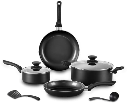 BECIGAR 8pcs Black Ceramic Pots and Pans Set, Cooking Pan Set,Cooking Pot Set Ceramic Pan Set, Nonstick Cookware Set, Induction Safe Kitchen Cooking Set with Frying Pans, Saucepans, shovel and Ladle
