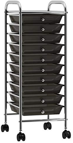 Xichuzi Schubladenwagen mit 10 Schubladen Schwarz Kunststoff, Rollwagen, Rollcontainer Mit Schubladen, Schubladen Container, Bastelwagen
