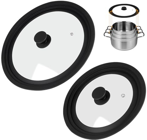 Akicderu Universaldeckel 2er-Set, Pfannendeckel, Glasdeckel für 24/26/28 cm und 28/30/32 cm Töpfe und Pfannen, Topfdeckel für vielseitiges Kochen