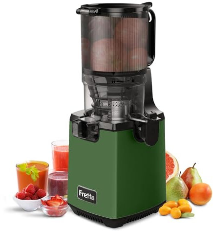 Fretta Fruta Entera Extractor de Zumos y Verduras,extractor de juegos,exprimidor de prensado en frío,135mm Calibrey,sistema antigoteo,de limpiar,sin bpa