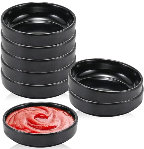 GOEDCH Ciotole per Salse: 8 Pezzi di Ciotole per Salsa di Soia Ciotole Rotonde Nere per Sushi da 8.7 cm x 2.5 cm, Ciotole Aperitivo per Contorni, Sushi, Ketchup, Barbecue, Impilabili