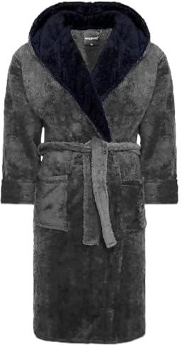 SnuggleME Dressing Gowns for Men | Super Soft Snuggle Hooded Dressing Gown | Men's Warm and Cozy Fleece Nightwear Robe | Gifts for Him