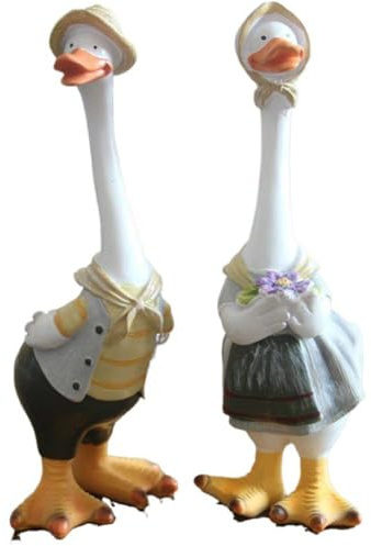 Hoppipola Anatra in resina, decorazione da giardino, per prato, resistente alle intemperie, 7 x 7 x 16 cm, colore: bianco