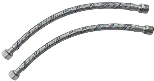 AERZETIX - C51086 - Lot de 2 Flexibles d'alimentation sanitaires 300mm 3/8'' mâle/femelle - flexible de raccordement de robinetterie/salle de bain/cuisine/cumulus - tuyau de raccordement flexible