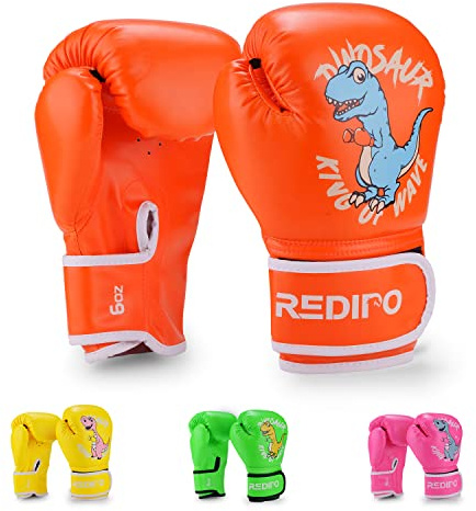 Redipo Guantoni da boxe per ragazzi e ragazze, guanti da allenamento per boxe per bambini da 3 a 15, 10 e 6 once, guanti da kickboxing, thai, MMA, guanti da sparring