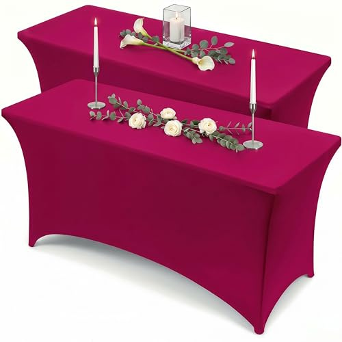 Utopia Kitchen Tovaglia Estensibile [6 Piedi, 183 cm] - Copritavolo in Spandex Lavabile e Resistente alle Rughe per Eventi e Feste (Confezione da 2, Fucsia)