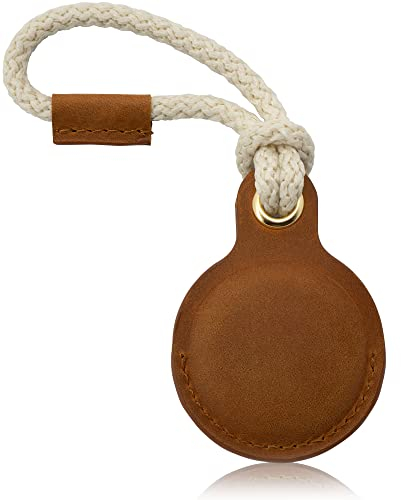 iTAGGi Echtleder Schutzhülle für AirTags | Robuster Schutzhüllen-Anhänger für Apple AirTag | Anti-Kratz rundum AirTag Hülle | AirTag Schlüsselanhänger mit Segelseil (Braun)