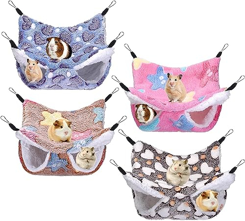 Fanshiontide 4 Stück Meerschweinchen Hängematte, Hängematte für Kleintiere, Meerschweinchen Kuschelhöhle, Weiche und Warme Ratten zubehör für Käfig Haustier Hängematte für Hamster