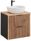 Lomadox Waschtisch 61 cm Badezimmer Unterschrank Waschtischplatte Keramik Aufsatzwaschbecken anthrazit mit Eiche Nb. schwarz gerillt 60,6x74,2x46,5 cm (BxHxT)