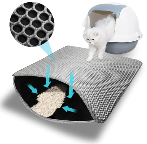 Phantasy Katzenklo Matte 40 * 60 cm, Grau Katzenstreu Unterleger Waben Design Vorleger wasserdichte Doppelte Schichte Entwurf Bienenwabe Matte, Katzentoilette Matte