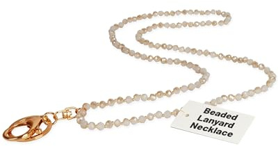 SPUNKYsoul Beaded Lanyard for ID Badges & Keychain – Cute Work Lanyard for Women, Sparkly, Allergy-Free Necklace w/Gold Clip for Work, Teachers & Trendsetters - Creamy Iridescent Sea Shell Glow