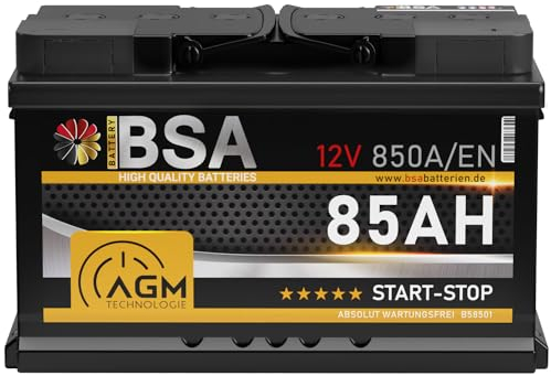 BSA AGM Batterie 85Ah 12V 850A/EN Start-Stop Batterie Autobatterie VRLA statt 80Ah