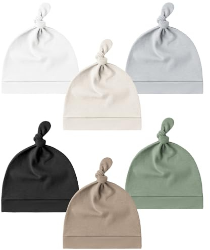 Konssy 6 Pack Baby Newborn Hats Set Knot Beanie Hats Soft for Infant Baby Girls Boys Caps 0-6 Months