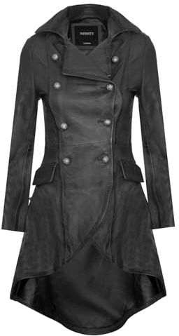 Infinity Leather Damen Gotisch Schwarz Leder Edwardianisch Viktorianisch Flare Mantel