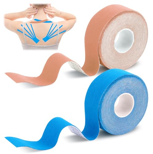 2 Rotolo Nastro Kinesiologico, Cerotto Muscolare, Kinesio Tape Impermeabile, Tape Kinesiologico Muscolare per Ginocchio, Spalla e Gomito, Fisioterapiche, Articolazioni, Supporto Muscolare, 2.5cm*5m