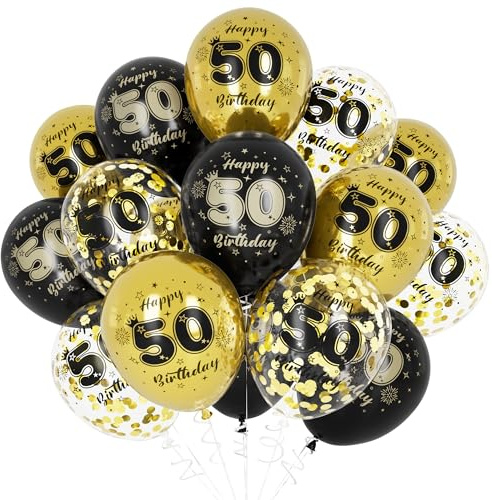 Unisun 50 Cumpleaños Globos, Decoraciones Cumpleaños 50 Años para Niño, Happy Birthday Decoración Globos 50 Aniversario Oro Negro para Cumpleaños Fiesta Suministros