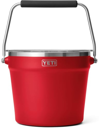 YETI Rambler 7.6L Beverage & Ice Bucket with Lid, Rescue Red | Double-Wall Insulated Ice Bucket with Heavy-Duty Handle for Bottles, Cans & Outdoor Entertaining