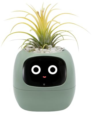 Odpaltoy Smart Plant Pot with Expression, AI Smart Planter Robot for Indoor Decoration, Includes Water/Light/Temperature Sensor, Green