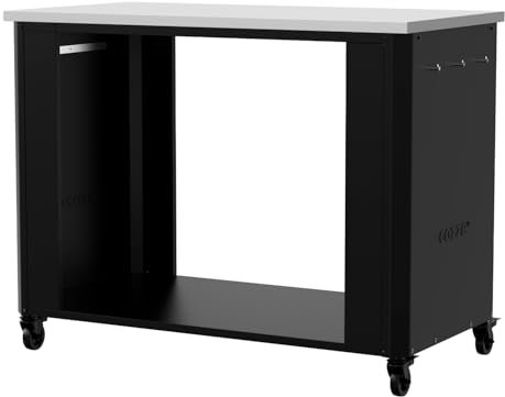 cozze® | Cocina Exterior 115 Abierta | Encimera de Acero Inoxidable SS430 | Diseño Modular | con 6 Ganchos | Ruedas Ø75 mm | Estructura de Acero Lacado Negro
