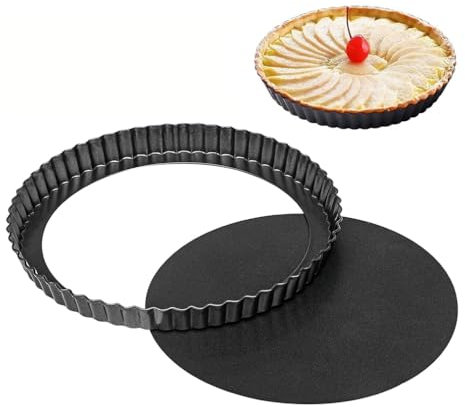 haoyuan 8 Inch Quiche Pan - 22cm Flan Tin with Loose Base, Fluted Tart Tin, Non-Stick Deep Pie Dish, Carbon Steel Flan Dish for Baking Quiches, Pies, Pizza, Cheese