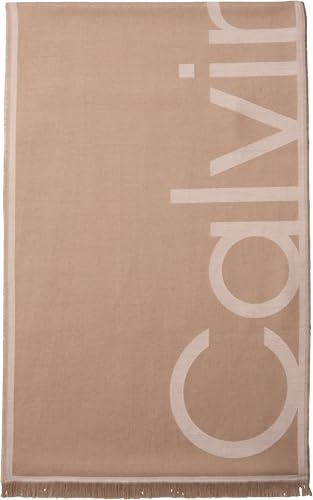Calvin Klein LW JACQUARD STOLE LV04F8066G - Sciarpe da donna con logo oversize, colore: marrone (tortora del deserto/nuvole nacreose), taglia unica, MARRONE (Taupe del deserto/nuvole nacree), Taglia