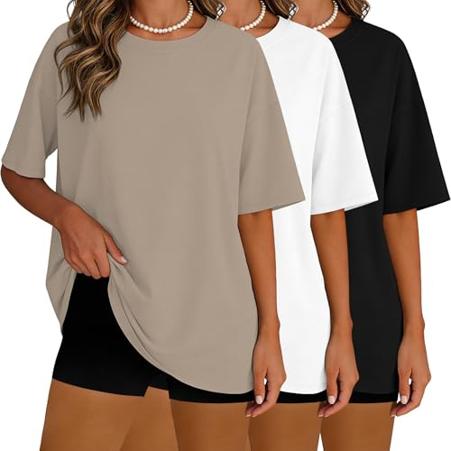 HOPLYNN 3 Pack Women's Oversized T-Shirts Short Sleeve Workout Tops