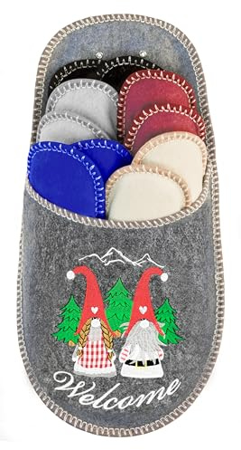 BOOTSY® Pantofole per ospiti - Motivo Benvenuto Folletto (5 Paia) • Pantofole in feltro per visitatori • Ciabatte per ospiti unisex • Taglie 35/38, 38/40, 41/43, 44/45 • Con borsa porta scarpe