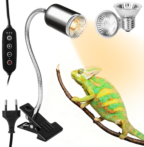 LURICO Reptilien Wärmelampe, Wärmelampe Terrarium Schildkrötenleuchten mit 2 UVA UVB Basking Spot Glühbirnen und 360°Schwenkklemme, Wärme Lampe für Reptilien,Schildkröte,Vögel,Chamäleon