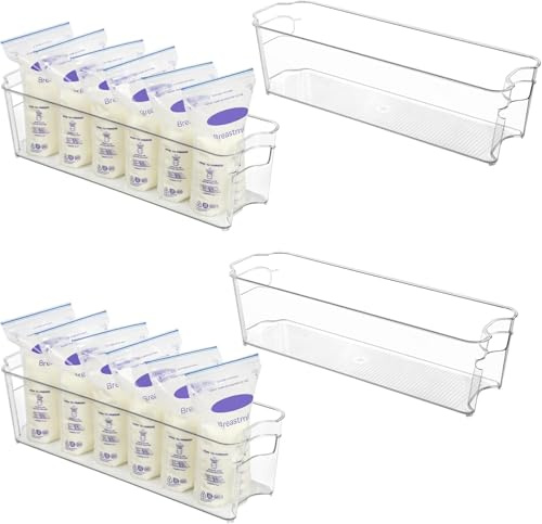 XENTOU - Juego de 4 bolsas de conservación para leche materna - Organizadores de lactancia materna transparentes para nevera y congelador - Almacenamiento de ollas y biberones para bebés, sin BPA