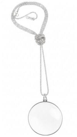 1 x silberfarbene Vintage-Halskette mit 5-facher Vergrößerung, Monokel, Glasanhänger, tragbare Taschenlupe, Monokel zum Lesen, Basteln, Handarbeiten