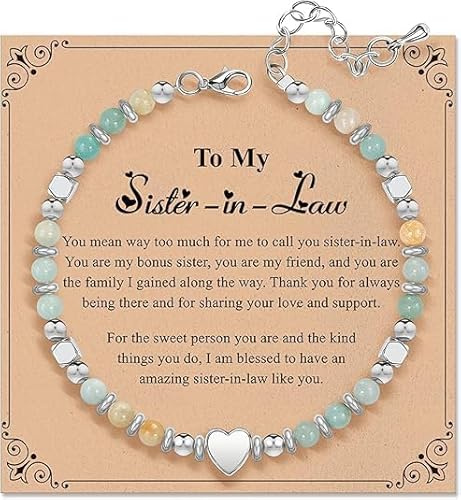 kedofa Sister-in-Law Bracelet Gifts for Women Healing Natural Stone Beaded Bracelet & Crystal Energy Jewellery - Inspirational Mothers Day Christmas Birthday Present for Sister-in-Law Family