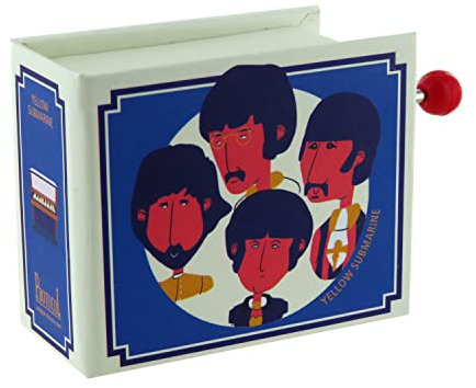 Lutèce Créations Hand-cranked music box/musical box made of illustrated cardboard in the shape of a book with 18-note musical mechanism - Yellow submarine (John L. / McCartney)