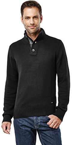 Vincenzo Boretti Maglione-Pullover Elegante da Uomo, Collo-Alto con abbottonatura Corta, Manica-Lunga, Maglia Grossa, Aderente/Slim-Fit, Caldo - Inverno, Autunno, Mezza Stagione Nero S