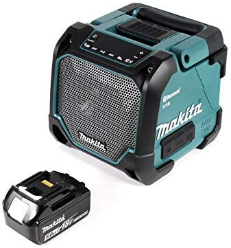 Makita DMR 202 T1 Haut-parleur de chantier 18 V pour batterie et alimentation secteur, avec fonction Bluetooth, port auxiliaire, port USB, écran LCD + 1 batterie 5,0 Ah sans chargeur
