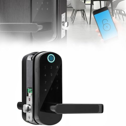 Serrure Porte à Empreinte Digitale, Serrure Porte électronique Numérique à Clavier Tactile, 5 en 1 APP Télécommande/Mot Passe/Empreinte Digitale/Glissement Carte/Clé Serrure Porte Antivol
