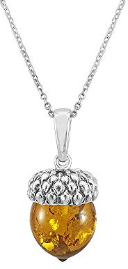Kiara Jewellery Collar con colgante de bellota de ámbar marrón de plata de ley 925 en cadena de plata de ley de 45,7 cm.