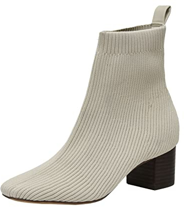 CUSHIONAIRE Neely Sock Booties for Women, Stretch Knit Block Heel Womens Boots with Memory Foam for All-Day Comfort and Style, IVORY 8.5