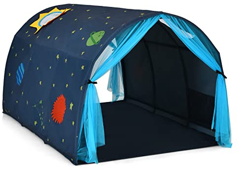 COSTWAY Tenda da Gioco per Bambini, Tenda per Letto con Borsa di Trasporto, Casetta per Bambini Portatile, per Camera da Letto Salone Giochi, 144 x 102 x 82 cm (Blu)