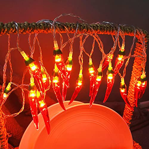 Riaxuebiy 9.8FT 20LED Rosso Chili Luce di Stringa Pepe Fata Luci Notturne Impiccagione Verdura Lanterne al Peperoncino Ghirlanda Twinkle Cucina di Natale Luce Decorativa (a Batteria, Chili-A)
