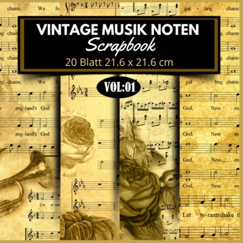 Vintage Musik Noten Scrapbooking: Motivpapier Beidseitig Bedruckt Vintage Notenblätter zum basteln 20 Blatt 21.6 x 21.6 cm Für Karten, ... Mit Letterings I Geschenk für Bastelfreu