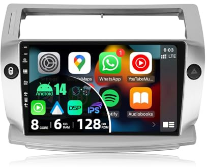 JOYX – [6G + 128G] – Android 11 bilradio passar Citroen C4/C-Quatre/C-Triomph (2004–2012) – Trådlös Carplay/Android Auto – kamera och MIC – IPS 9 tum 2 Din – DSP SWC WiFi DAB Fast-Boot 360-kamera