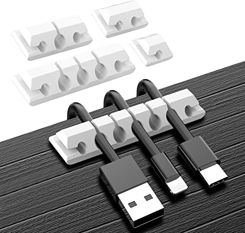URAQT Attache Cable Adhesif, Clips Câble Organisateur Bureau, Cable Clips Support de Câble, Range Cable pour Câbles de Chargeur,Écouteur, Téléphone (Blanc, 5pcs)
